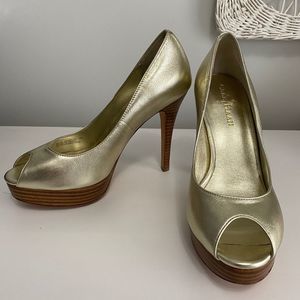 Cole Haan Gold Peep Toe Heels